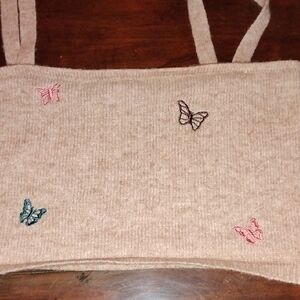 Butterfly Embroidered Tan Tank Top